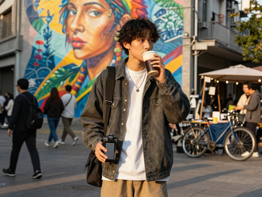 Rokok88 super fashion experience in an urban lifestyle scene with a young adult.