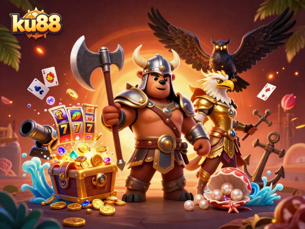 Experience thrilling gameplay with ku88 in a vibrant 3D casino setting featuring unique characters and games.