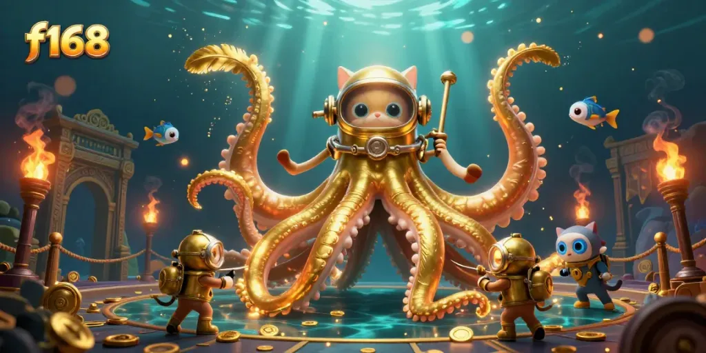 Experience the thrill of f168 gaming with a vibrant, dynamic casino-themed underwater adventure.